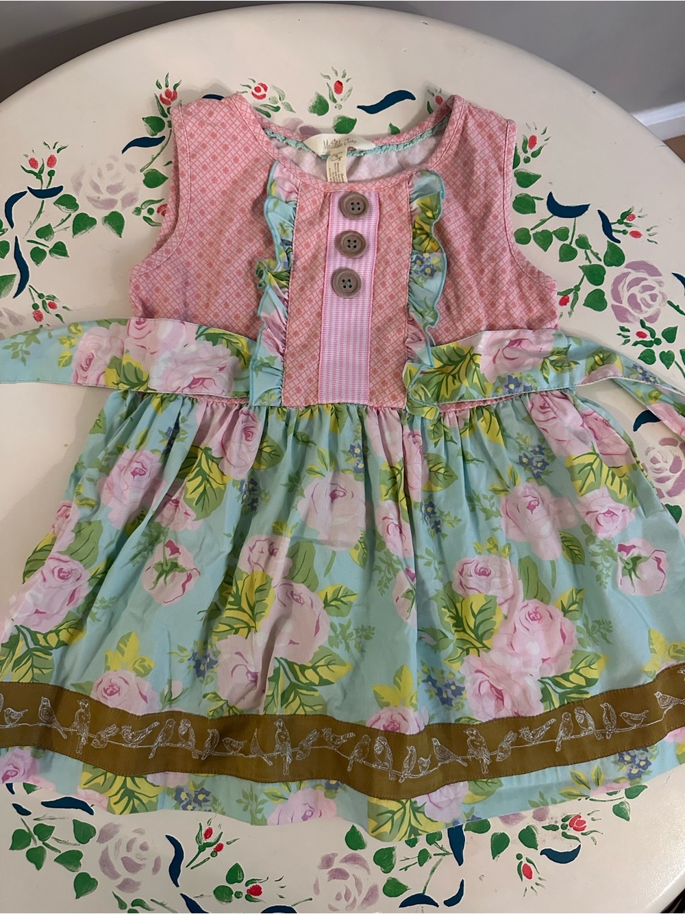 Girls Matilda Jane Pink and Light Blue Floral Ruffle Top/ cute layered.
